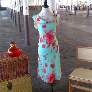 CDC pink and turquoise floral cocktail dress (size 6)
